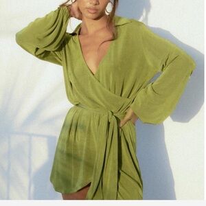 Princess Polly Green Long Sleeve Wrap Dress